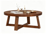 30 Inch Round Farmhouse Coffee with Pine Wood Legs, 2.6" Thicktop Stable X-Base Accent 01816248