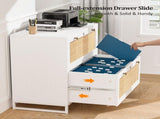 Wide Wooden Filing Cabinet, White Embossed Melamine Faced MDF with Rattan Panel, 2 35151237