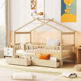 Twin Size Wooden House Bed with Two Drawers, Natural WF302181AAN