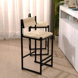 Creamy White Paper Rope Woven Bar Stools Set of 2 Hand Weave Counter Stool with footrest for Kitchen W1757138689