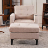Beige Upholstered Armchair and Storage Ottoman Set - Comfortable Single Sofa with Cup Holders and 26067518