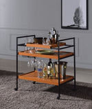 Honey Oak and Black Serving Cart with Stemware Rack B062P184582
