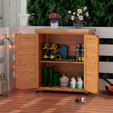 ZNTS Potting Bench with Storage Cabinet and Metal Table Top for Outdoor Patio,Outdoor Work Station Table W1390P189992