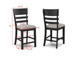 2pc Black/Gray Counter Height Chair Upholstered Seat Ladder Back Wooden Dining Room Furniture B011P261223