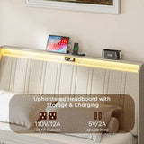 Twin Size Platform Bed Frame with Fabric Headboard and Wooden Slats Support, Fully W2889P272594