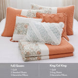 6 Piece Cotton Percale Quilt Set with Throw Pillows Coral King/Cal King B035129021