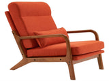 High Back Solid Wood Armrest Backrest Iron Frame Linen Indoor Leisure Chair Burnt Orange Color 38814558
