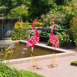 2-Piece Flamingo Ornament Set - Stunning Gradient Feathers Metal Statues Outdoor Garden/Patio Decor 18286522