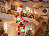 9.2 FT Hanging Christmas Inflatable with 3 Climbing Santas & Gift Bags, Built-in LED Lights Blow Up 57707693