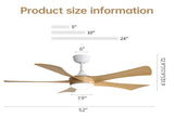 52 Inch Modern Ceiling Fan with 22W LED Light and Remote Control 5 ABS Blades for Living Room W934P230464