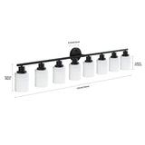 Modern 8-Light Vanity Bathroom Mirror Light, Frosted White Glass with Black Iron Frame, Contemporary W1340P206696