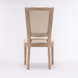 French Style Solid Wood Frame Linen Fabric Square Back Dining Chair,Set of 2,Cream W162290981