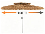 10ft Double Tier Hawaiian Tiki Patio Umbrella with Push Button 30&deg Tilt & Crank Lift, 8 Metal 46939032