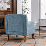 ZNTS Blue Accent Chair, Living Room Chair, Footrest Chair Set with Vintage Brass Studs, Button Tufted W1170100894