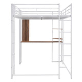 ZNTS Full Size Metal Loft Bed with 2 Shelves and one Desk ,White 88167022