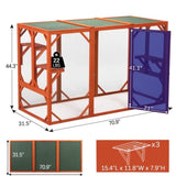 ZNTS Wooden Cat House, Outdoor Cat Cage with Water-proof Asphalt Planks and Cat Perches, Orange W2181P151887