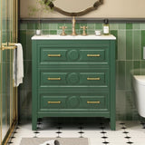 30'' Bathroom Vanity with Ceramic Sink Combo, Free Standing Single Vanity Set with 3 Drawers, Solid N710P246209F