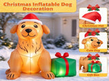 5 FT Christmas Inflatable Golden Retriever with Christmas Hat & Gift Box, Built-in LED Lights, Blow 26204893
