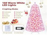 5 FT Pre-Lit Flocked Pink Christmas Tree with 8 Lighting Modes Warm White LED Lights, Hinged 09522738