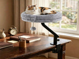 Gray ClampOn Desk Cat Bed Perch, 360&deg Rotatable Elevated Cat Bed with Removable Faux Fur Cover & 17317024