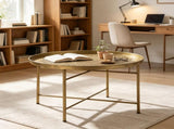 24 Inch Round Coffee Table for Living Room, Hammered Tray Top Center Table with Metal Frame for 32765885