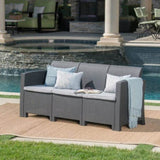 ZNTS 67.7" Outdoor 3-Seater Faux Wicker Rattan Style Sofa with Water Resistant Cushions, Charcoal / Light 61312.00