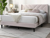 ZNTS Elegant Modern Light Pink Velvet Upholstered Queen Size Bed Clean Lines Design Headboard 1pc B011P238935