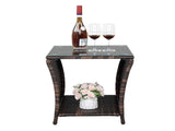 Glass Surface Brown Gradient Iron Frame Rattan Side Table 57975527