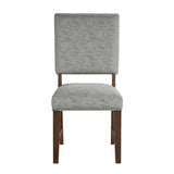 Walnut Finish Wood Side Chairs Set of 2, Gray Textured Fabric Upholstered Seat and Back Modern B011P196956
