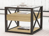 Set of 2 Modern End Table with Drawer - Nightstand for Bedroom & Living Room, Natural Wood MDF & W241P246921