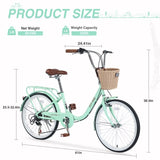 7 Speed City Bike With Basket , Steel Frame,Multiple Colors 22 Inch Girls Bicycle W1019P206032