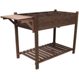 8 Pockets Horticulture Raised Garden Bed Elevated Wood Planter Box Stand with Foldable Side Table 70801971