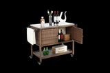 Outdoor Wicker Bar Cart, Patio Wine Serving Cart w/Wheels, Rolling Rattan Beverage Bar Counter Table W640P256899