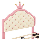 ZNTS Twin Size Lovely Crown Fantasy PU Leather Princess Bed with Tufted Headboard, Pink+Cream N733P198760H