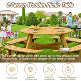 ZNTS Outdoor 8 Person Picnic Table, 8 person Round Picnic Table with 4 Built-in Benches, Umbrella Hole, W2275P149764