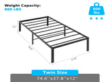 Black Twin Size Simple Basic Platform Metal Bed Frame - 12 Inch Bed Height 76913987