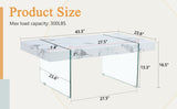 ZNTS 43.3"x23.6" White Marble-Patterned MDF Coffee Table with Tempered glass legs.Suitable for Living W1151P209565