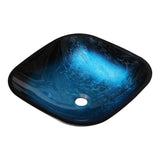 Bathroom Artistic Tempered Glass Vessel Bathroom Sink with Faucet and Pop-up Drain, Blue W1243P247452