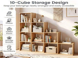 Natural Stepped 10-Cube Open Bookshelf 4-Tier Engineered Wood Storage Display Rack with Anti-Tipping 45719798