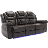 Home Theater Seating Manual Recliner Chair with Center Console and LED Light Strip for Living Room, WF310727AAD