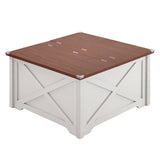 ZNTS Farmhouse Coffee Table, Square Wood Center Table with Large Hidden Storage Compartment for Living 78551186