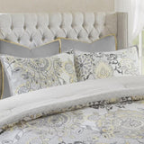 8 Piece Cotton Floral Printed Reversible Comforter Set Yellow King B03597284