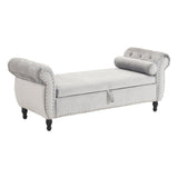 Velvet Multifunctional Storage Rectangular ottoman bench with 1 Pillow, grey N769P186110G