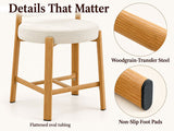 Counter Height Bar Stools Set of 2, 25.8 Inch Seat Height, White Cotton-Linen Upholstery, 3 Inch W2920P532241