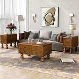 Solid Wood Rectangle Coffee Table for Living Room, 40-Inch Antique Coffee Table with 4 Drawers, Wood W1202P176741