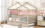 Twin Size Wooden House Bed with Twin Size Trundle, Natural WF302178AAN