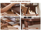 100% Solid Rubber Wood Computer Desk, Retro Walnut Writing Desk with Drawer, Sturdy A-Frame Leg, 01637992
