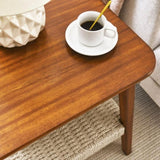 23" Mid-Century Table with Woven Shelf, Boho Table with Storage, Bedside Tables, Small W1801109588