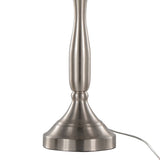 Sawyer 25" Contemporary Metal Table Lamp in Brushed Nickel with White Linen Shade and Built-in USB B202P224080