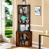 ZNTS Corner Shelf with Doors, 65" Corner Cabinet & Wine Glass Rack, 6 Tier Bookshelf Display, 09047996